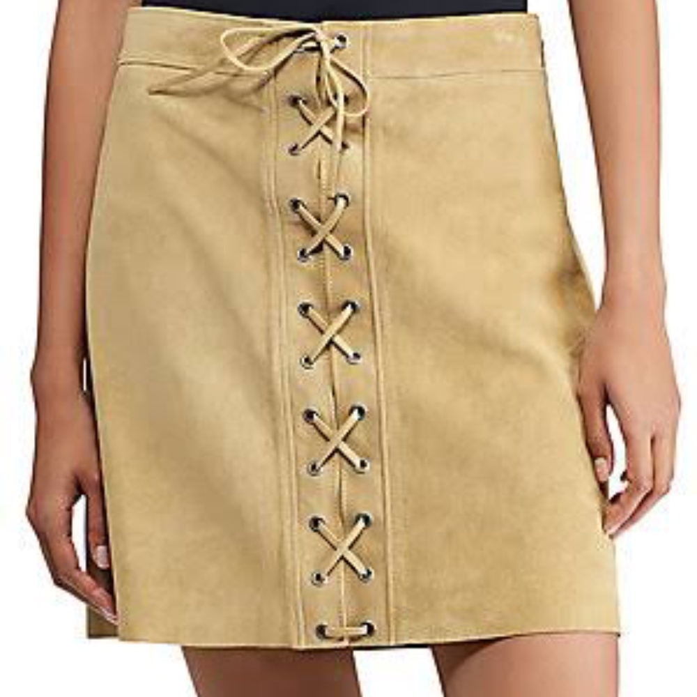 NWT Polo Ralph Lauren 100% calf suede tan skirt. 4